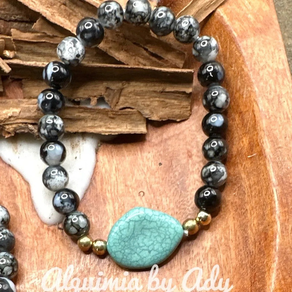 Crazy lace black agate beaded boho colorful handmade bracelet - Picture 1 of 9